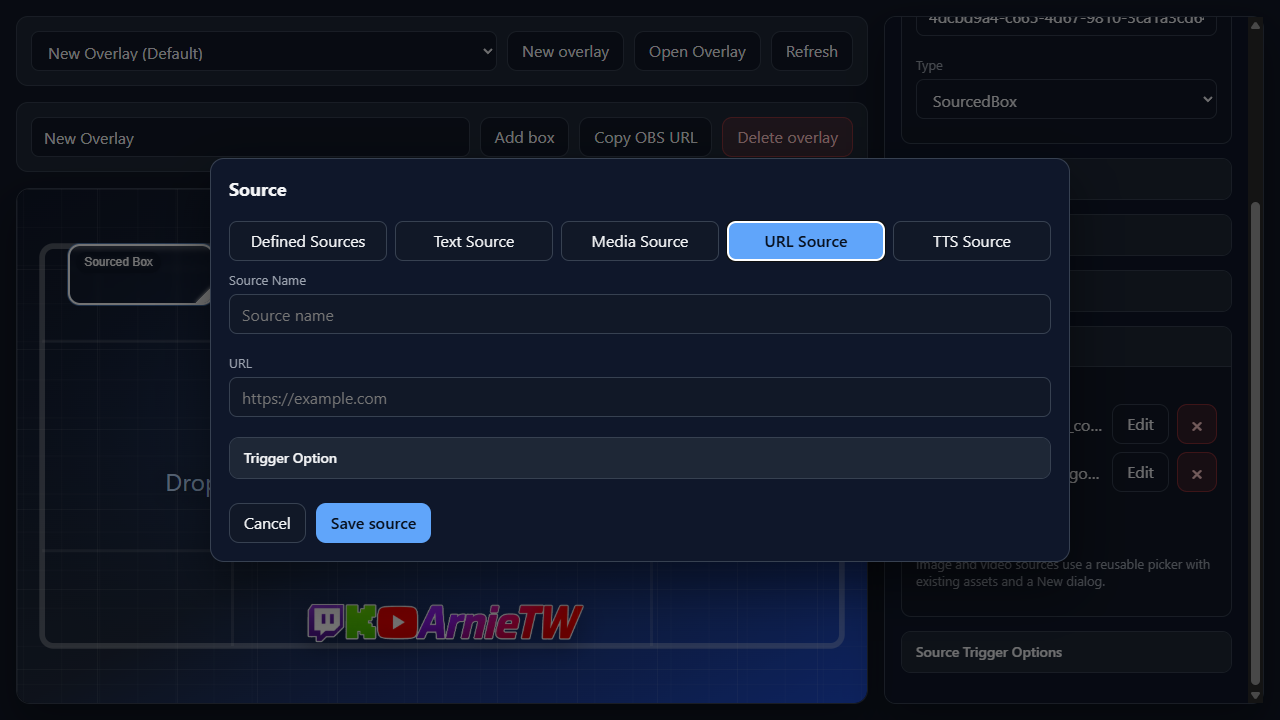 Add Source dialog showing the URL Source tab