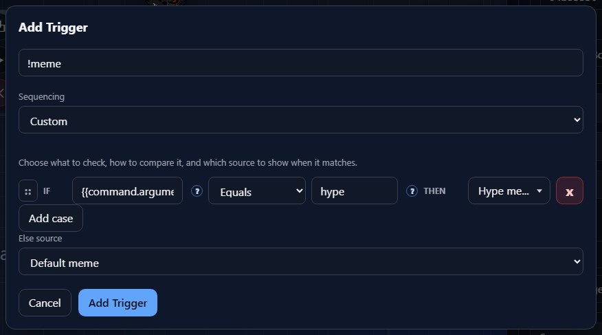 IF/Else rule builder inside Add Trigger custom sequencing