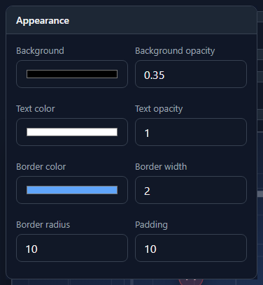 Box inspector Appearance section