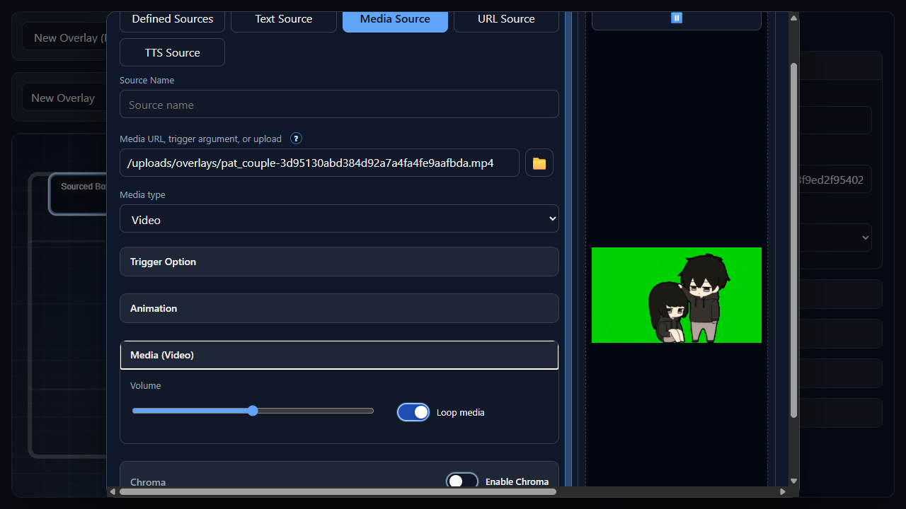 Add Source dialog showing Media settings