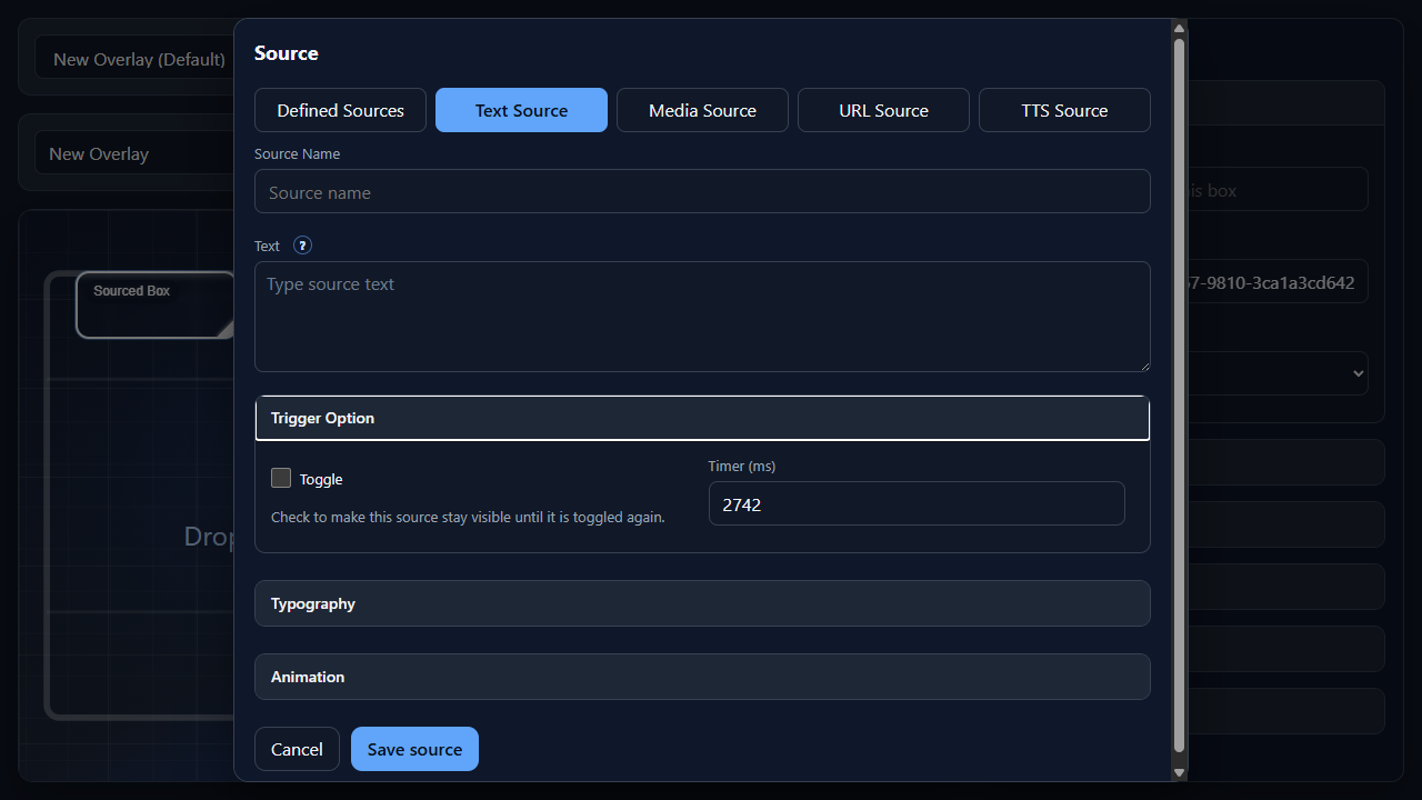 Add Source dialog showing Trigger Option settings