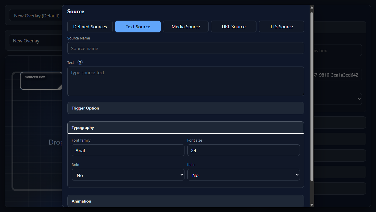 Add Source dialog showing Typography settings