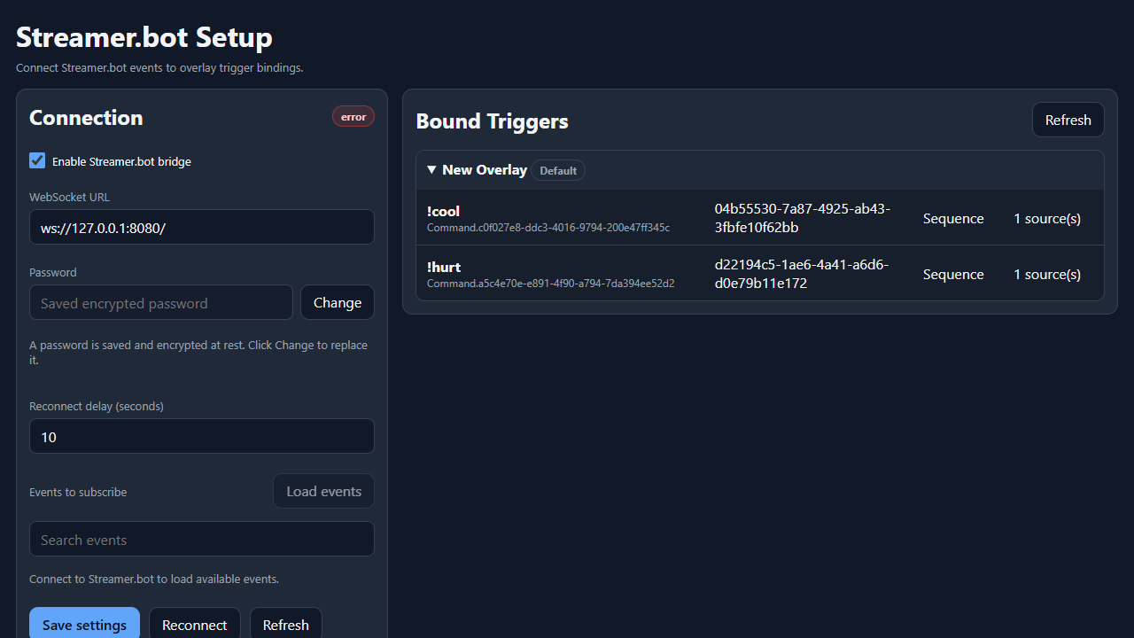 Streamer.bot setup page